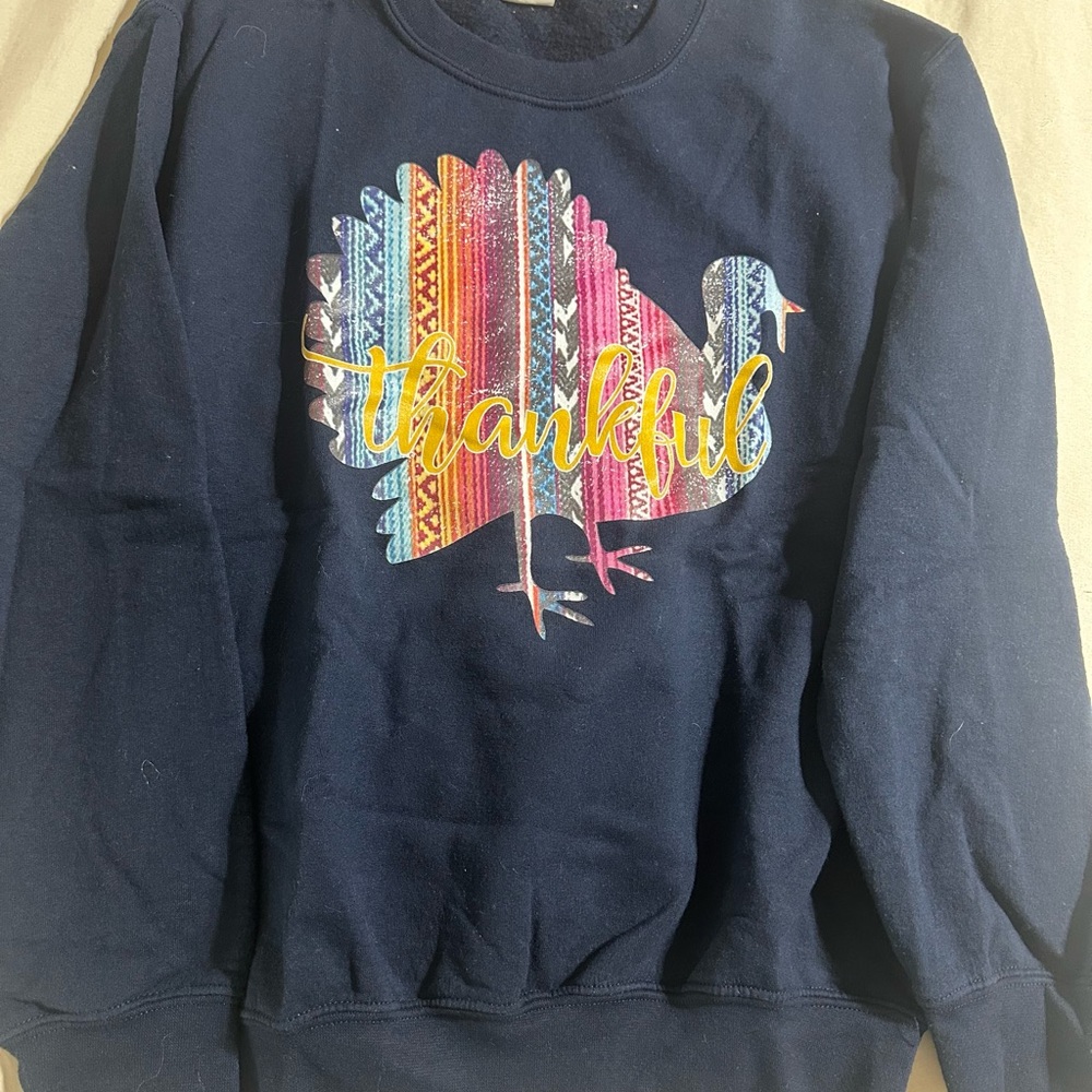 Gildan Blue Crew Neck Sweater with Graphic Design